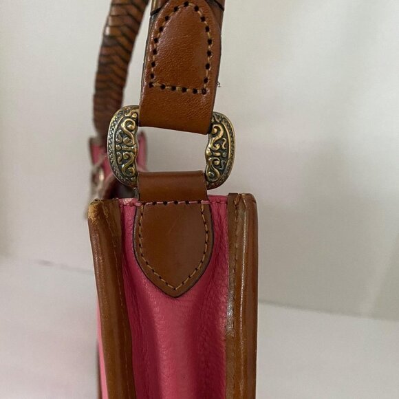 Fossil Pink Brown Leather Heart Accent Whipstitch Y2K Medium Shoulder Bag Purse - Picture 8 of 11
